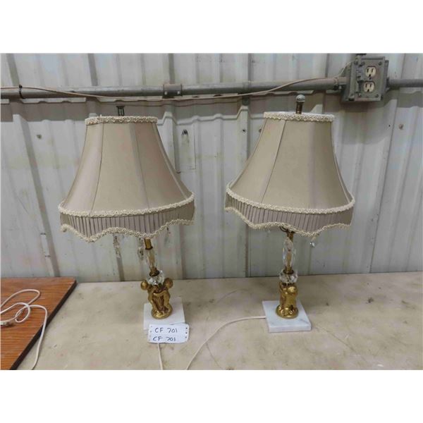 Pair of Figurine Table Lamps with Prisms 