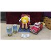 Image 1 : M+Ms : Firetruck 13'' x 5'' x 5'' H , Candy Dispenser , 2 Cans 'Winnipeg Air' 