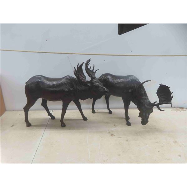 2 Leather Moose Statues 19'' L x 13'' H 