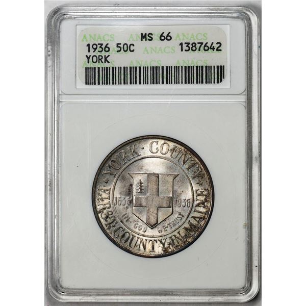 1936 York County Commemorative Half Dollar Coin ANACS MS66 Old Soap Box Holder