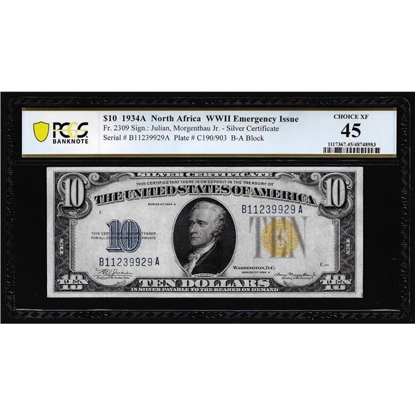 1934A $10 North Africa WWII Emergency Issue Note Fr.2309 PCGS Extremely Fine 45