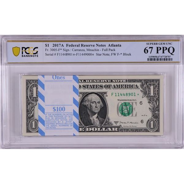 Pack 2017A $1 Federal Reserve STAR Notes Atlanta Fr.3005-F* PCGS Superb Gem UNC 67PPQ