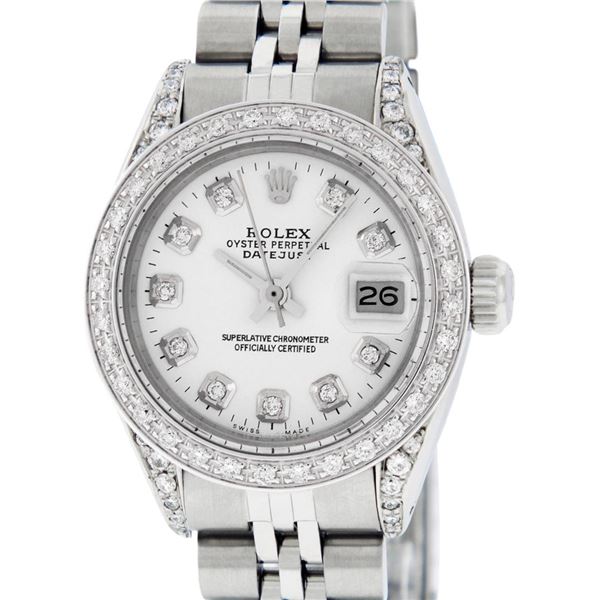 Rolex Ladies Stainless Steel Diamond Datejust Wristwatch