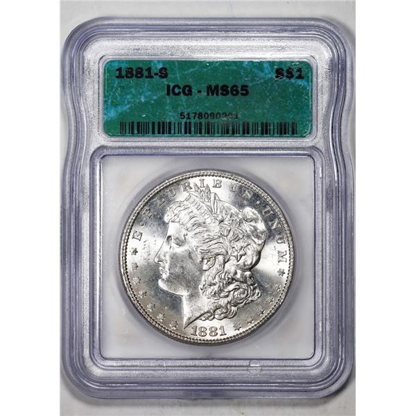 1881-S $1 Morgan Silver Dollar Coin ICG MS65