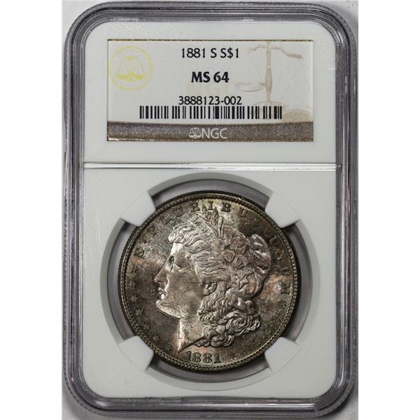 1881-S $1 Morgan Silver Dollar Coin NGC MS64 Nice Toning