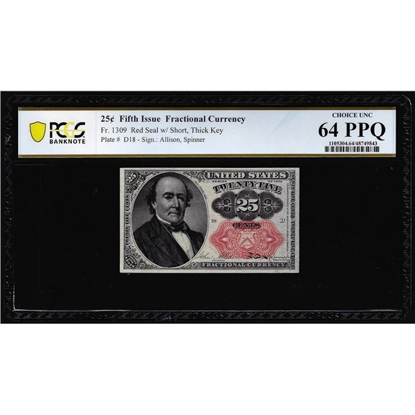 1874 Fifth Issue 25 Cents Fractional Currency Note Fr.1309 PCGS Choice Unc 64PPQ
