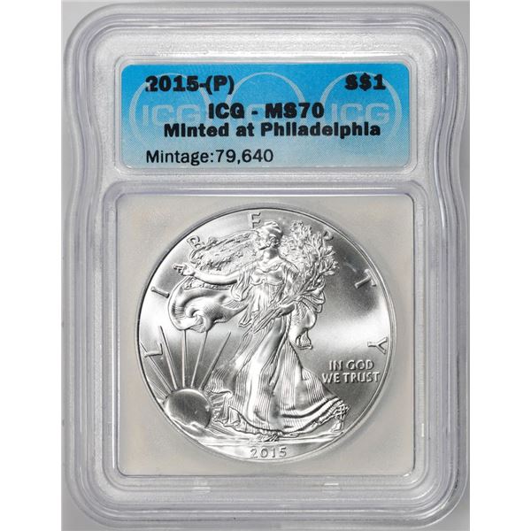 2015-(P) $1 American Silver Dollar Coin ICG MS70 Philadelphia