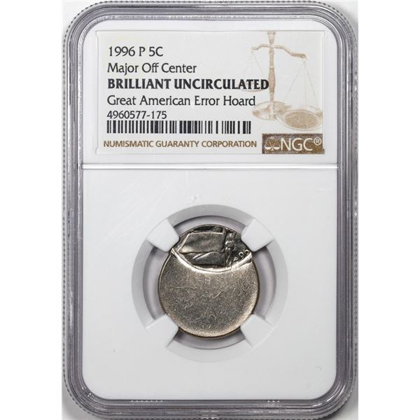 1996-P Jeferson Nickel Coin Error Major Off Center NGC Brilliant Uncirculated