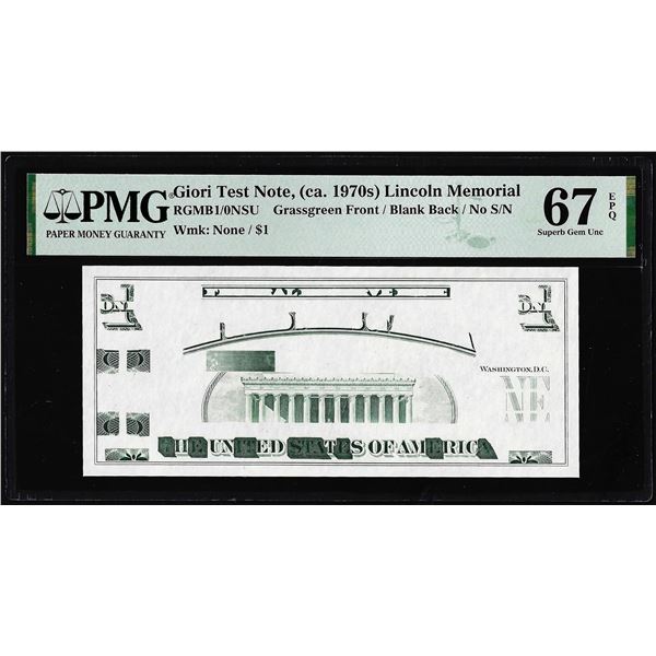 Circa 1970's Lincoln Memorial Giori Test Note PMG Superb Gem Uncirculated 67EPQ