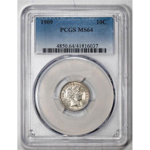 1909 Barber Dime Coin PCGS MS64