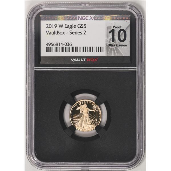 2019-W $5 Proof American Gold Eagle Coin NGCX Proof 10 Ultra Cameo Vaultbox Series 2