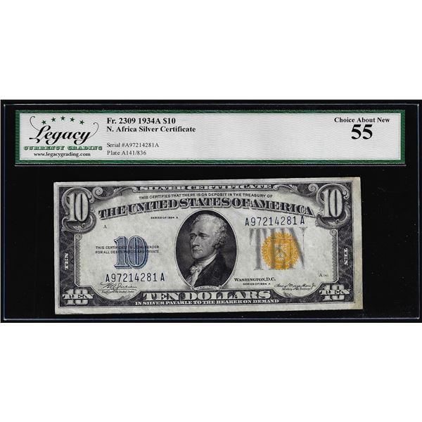 1934A $10 North Africa WWII Silver Certificate Note Fr.2309 Legacy Ch. About New 55