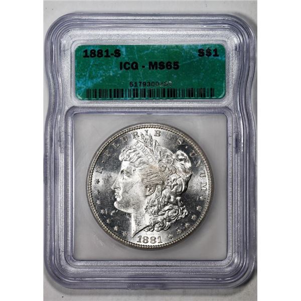 1881-S $1 Morgan Silver Dollar Coin ICG MS65