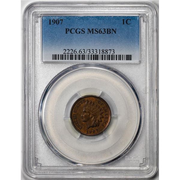 1907 Indian Cent Coin PCGS MS63BN