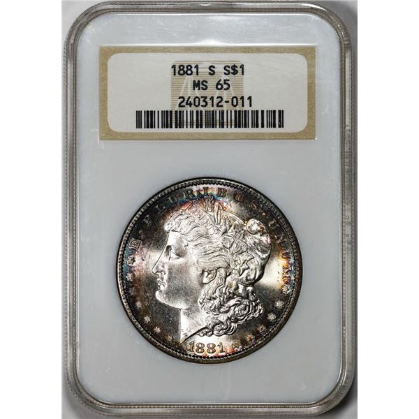 1881-S $1 Morgan Silver Dollar Coin NGC MS65 Old Fatty Holder Nice Toning