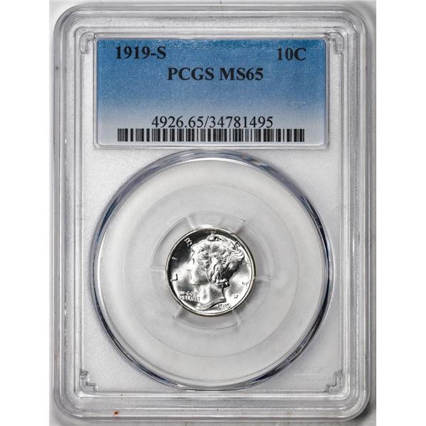 1919-S Mercury Dime Coin PCGS MS65