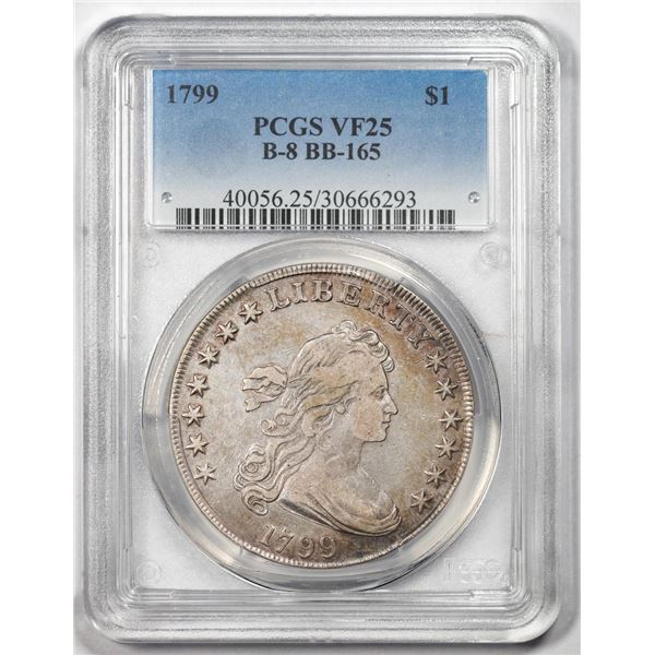 1799 B-8 BB-165 $1 Draped Bust Silver Dollar Coin PCGS VF25