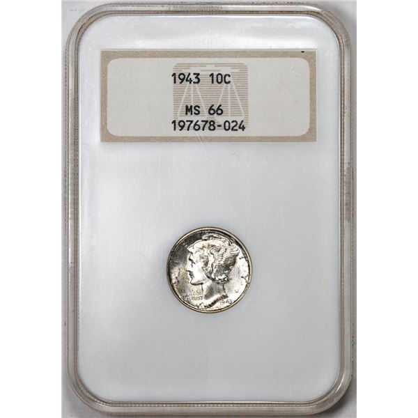1943 Mercury Dime Coin NGC MS66 Old Fatty Holder