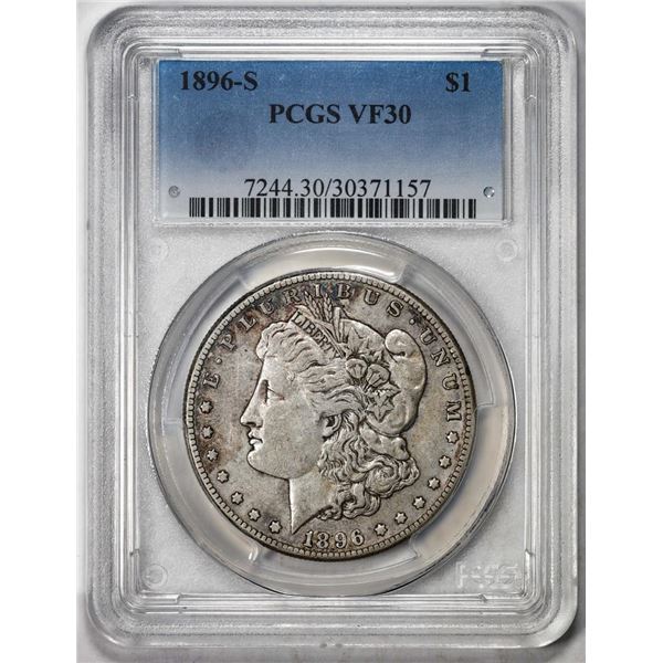 1896-S $1 Morgan Silver Dollar Coin PCGS VF30 Nic Toning