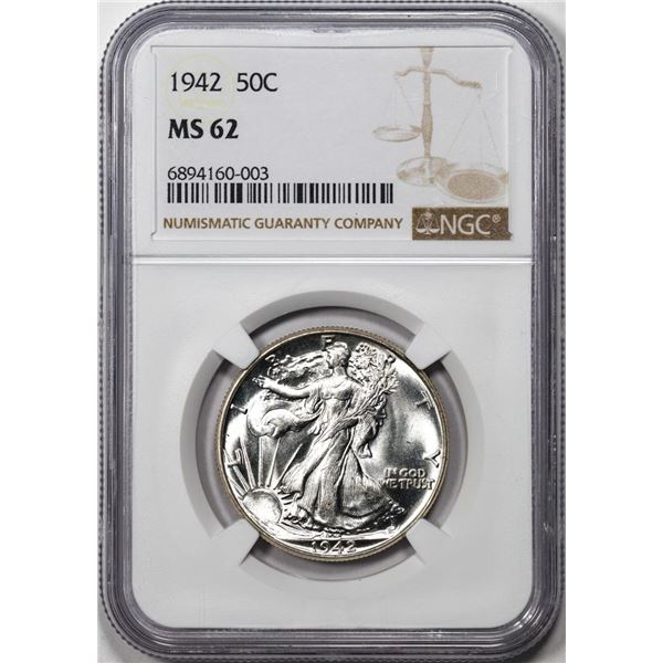 1942 Walking Liberty Half Dollar Coin NGC MS62