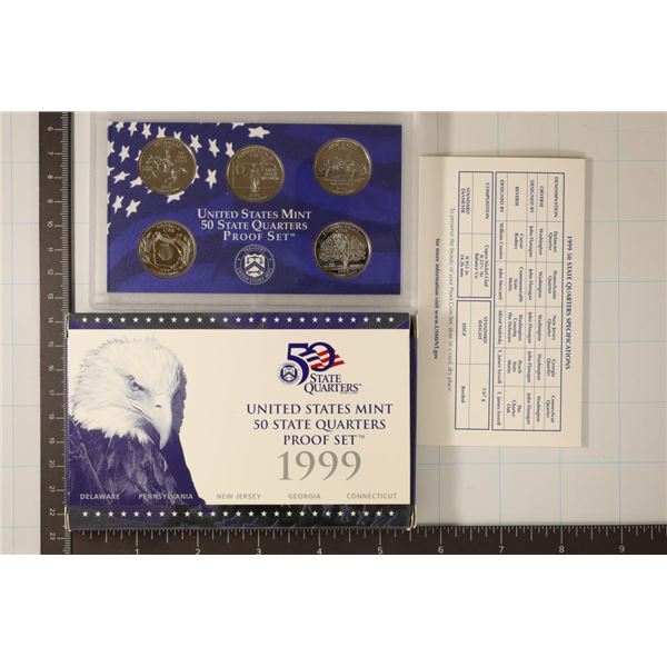 1999 US 50 STATE QUARTERS PROOF SET WITH BOX AND