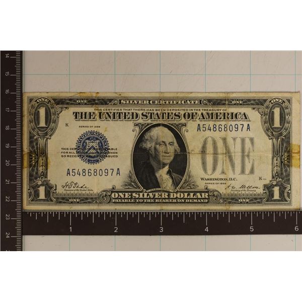 1928 US $1 FUNNY BACK SILVER CERTIFICATE OLD
