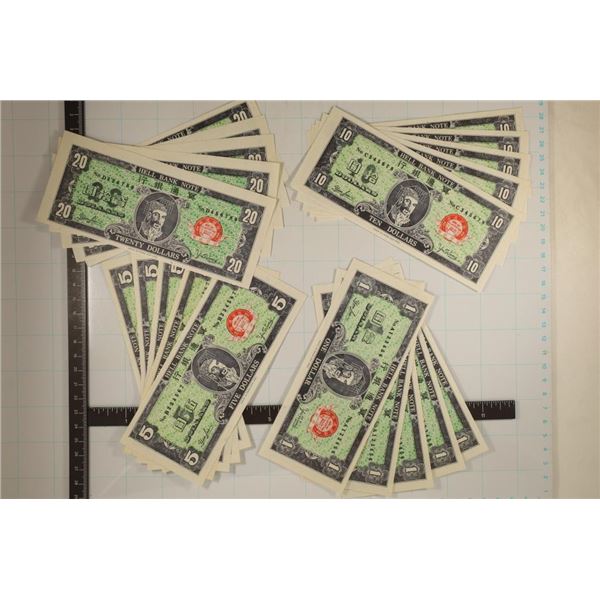 20-CHINESE COLORIZED HELL NOTES: 5-$1, 5-$5,