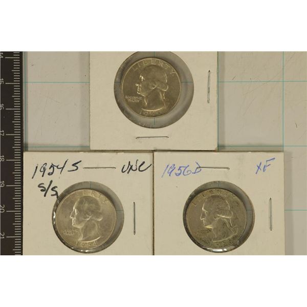 1953-D, 1954-S & 1956-D WASHINGTON SILVER QUARTERS