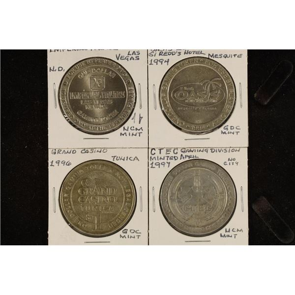 4-$1 METAL CASINO GAMING TOKENS: 1994 OASIS RESORT