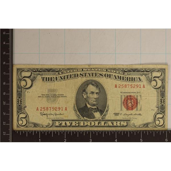 1963 US $5 RED SEAL NOTE