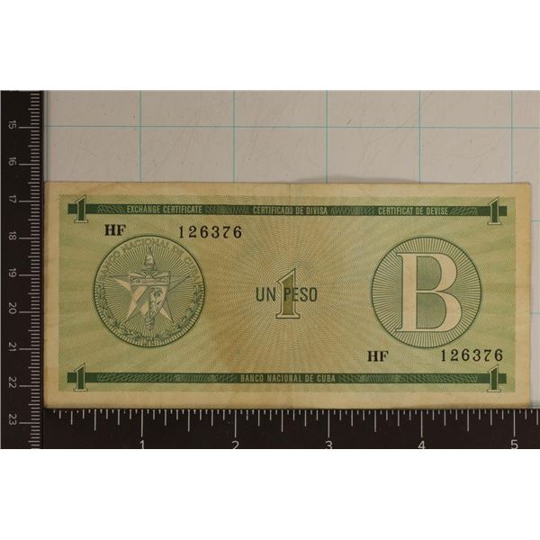 CUBA 1 PESO FEDERAL EXCHANGE CERTIFICATE