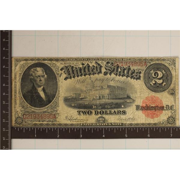 1917 US $2 LEGAL TENDER RED SEAL HORSE BLANKET