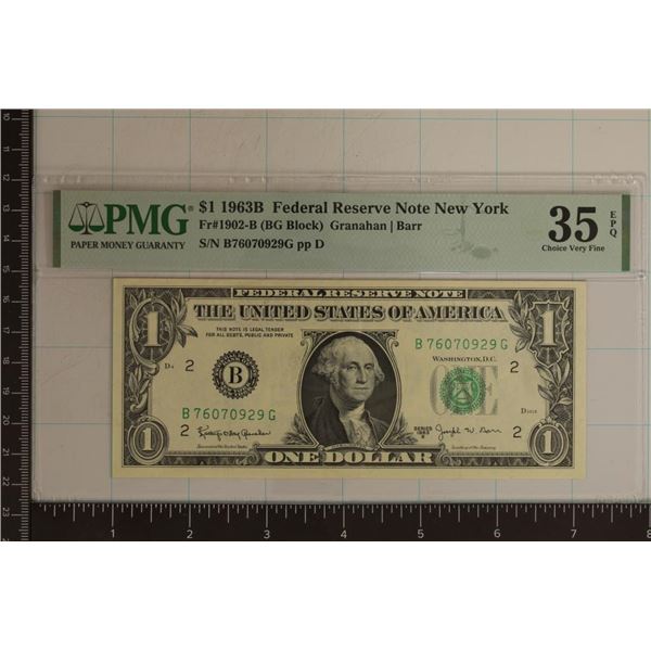 1963-B US $1 FRN NEW YORK PMG 35 CHOICE VERY FINE