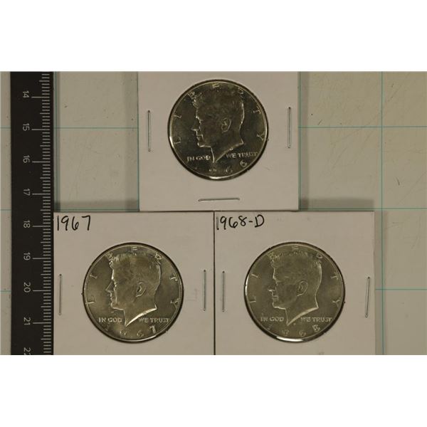 1966, 67 & 1968-D JFK 40% SILVER UNC HALF DOLLARS