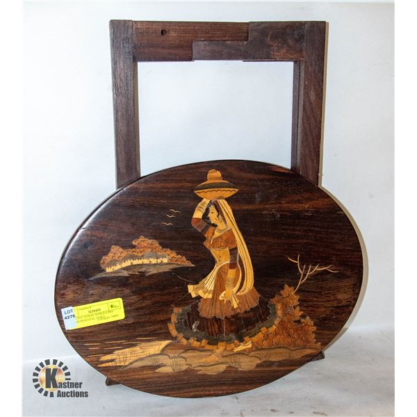 VINTAGE INDIAN MARQUETRY WOOD PEDESTAL TABLE