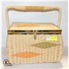 Image 2 : VINTAGE SEWING BASKET WITH ASSORTED SUPPLIES 9" X