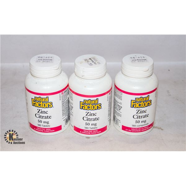 NATURAL FACTORS ZINC CITRATE 50 MG- LOT OF 3