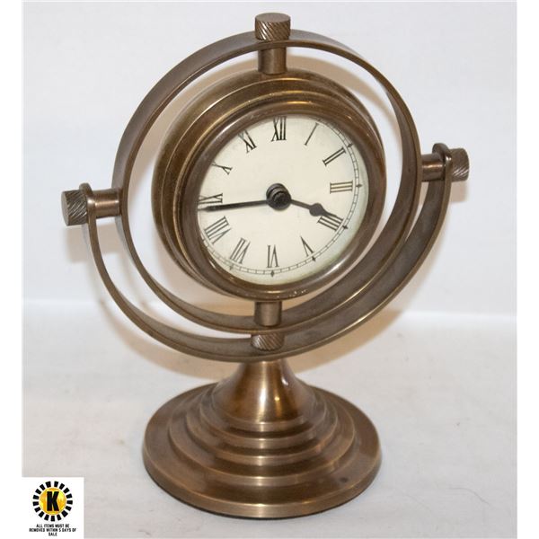DECORATIVE METAL DESK CLOCK BRASS 8"