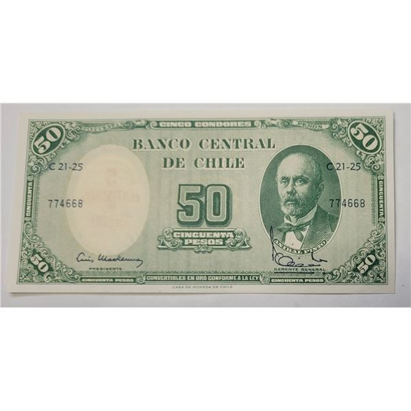 37)  FROM BANK OF CHILE 1960 5O PESOS BANKNOTE.
