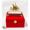 Image 1 : SAUDI ARABIA BRASS HEAVY GLASS BOAT IN RED VELVET