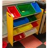 Image 1 : WOODEN TOY ORGANIZER W/10 PLASTIC BINS