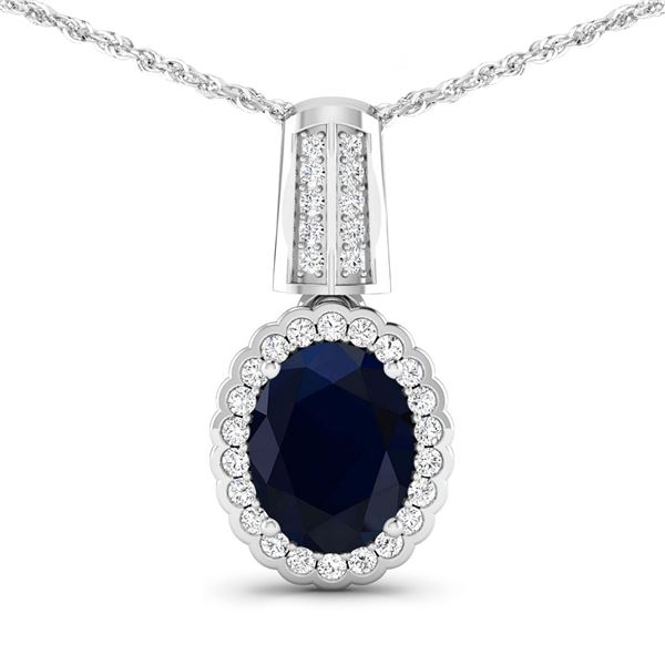 14KT White Gold 2.1ctw Blue Sapphire and Diamond Pendant