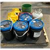 Image 2 : Pallet lot - Containing 3 Deisel jerry cans, 2 Gas jerry cans, 4 pales of Ethylene Glycol, Propane c