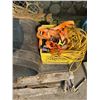 Image 2 : Pallet lot - Milk crate w/ ratchet strap, extension cord, fittings, various sized rubber matting, 20