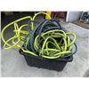Image 2 : Bin lot - x3 garden hoses w/ plastic bin