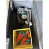 Image 2 : Internation Job Box (24x45x25.5") containing rubber boots, rubber mats, misc. wires, milk crate with