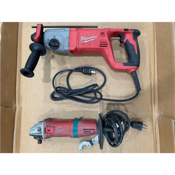 Group of 2 Milwaukee tools - includes grinder & SDS plus rotary hammer