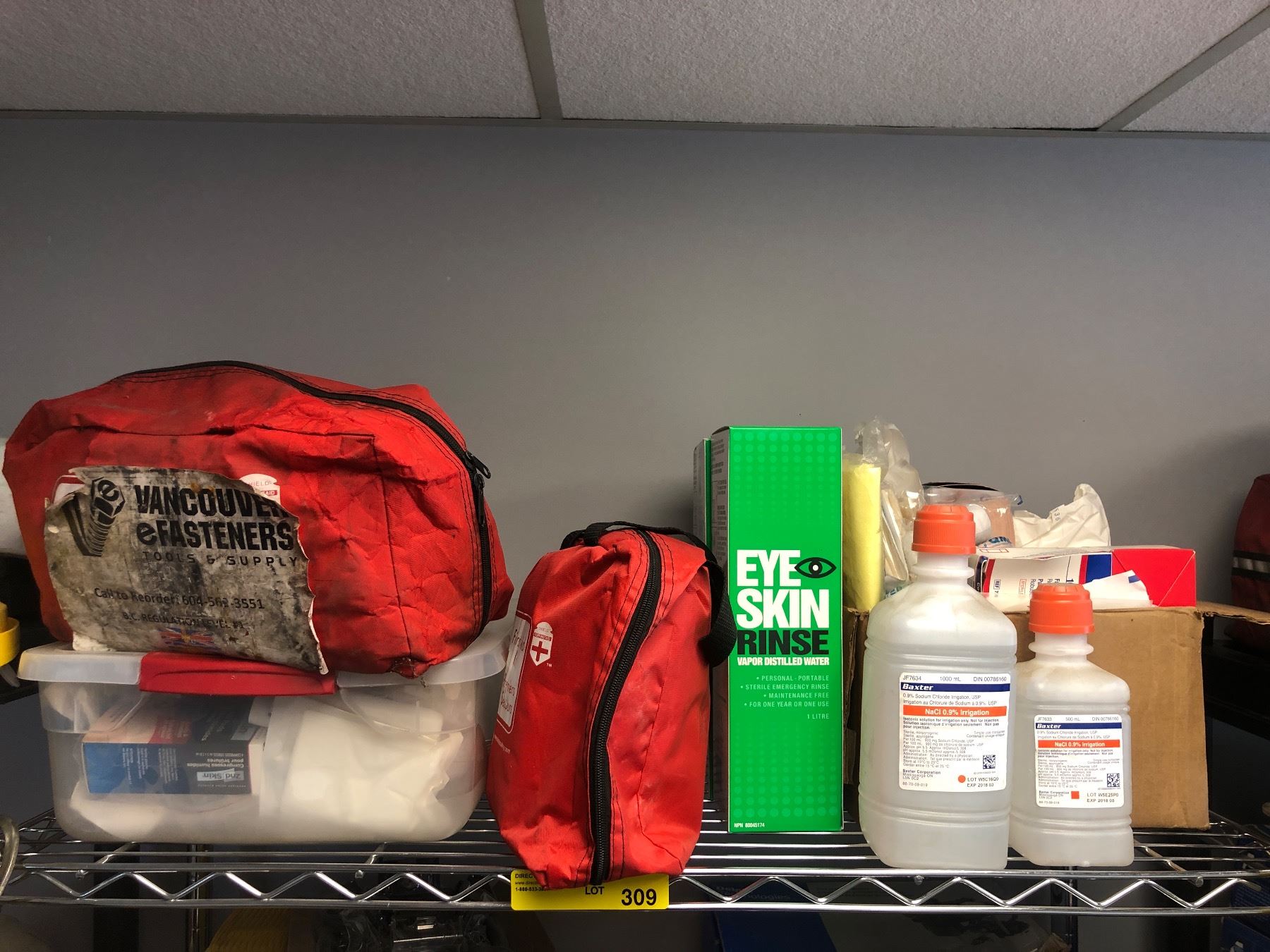 Group of First Aid Equipment Including - Eye Skin Rinse, Sodium ...