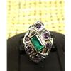 Image 1 : 14K white gold emerald and amethyst ring: emerald approx. .45 carats, bezel set, type 3 clarity, VS,