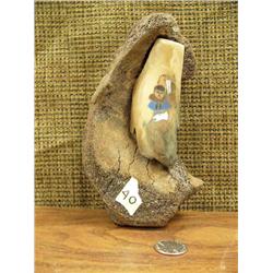 Bone and fossilized ivory carving with colored scrimshaw (2)